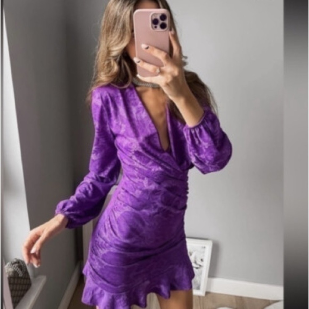 NWT ZARA purple jacquard ruffled dress